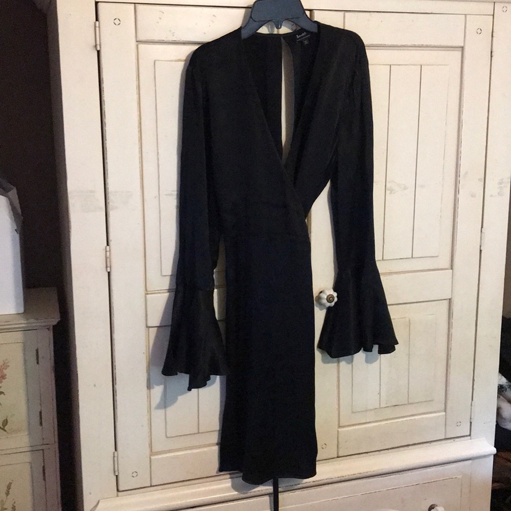 Black satin wrap dress